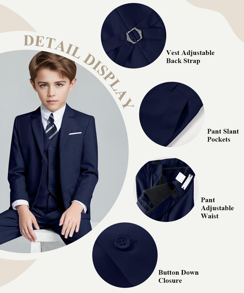 Visaccy Suit for Boys 5 Pieces Kids Tuxedo Toddler Slim Fit Suits Outfit for Wedding Navy Blue Size 6 - Image 2